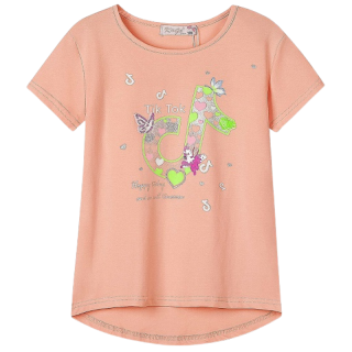 134-164-Dívčí tričko - krátký rukáv KUGO - meruňková barva