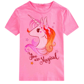 98-122-Dívčí tričko  KUGO - krátký rukáv - tm.růžová barva