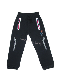 vel.104-Dětské softshellové kalhoty KUGO - bez  fleesu - tm.modrá (růžové zipy)