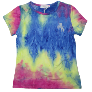 KUGO velikostní řada:98-128-Dívčí funkční tričko - krátký rukáv  - modro-růžová batikovaná barva