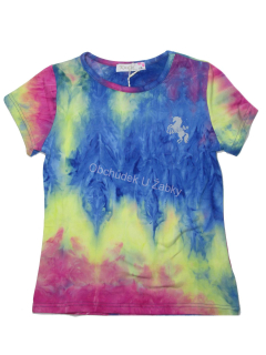 KUGO velikostní řada:98-128-Dívčí funkční tričko - krátký rukáv  - modro-růžová batikovaná barva