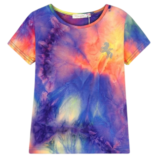 KUGO velikostní řada:98-128-Dívčí funkční tričko - krátký rukáv  - modro-růžová batikovaná barva