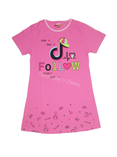 velikostní řada:134-164-Dívčí noční košile KUGO - krátký rukáv- barva růžová