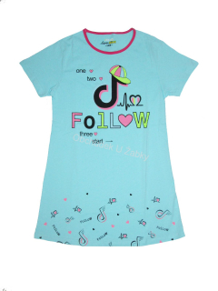 velikostní řada:134-164-Dívčí noční košile KUGO - krátký rukáv- barva sv.modrá