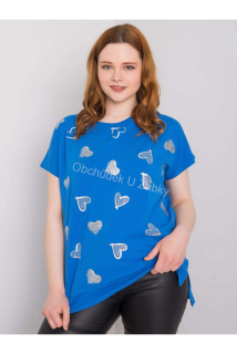 Relevance Fashion Dámské modré tričko se srdíčky pro plnoštíhlé dámy