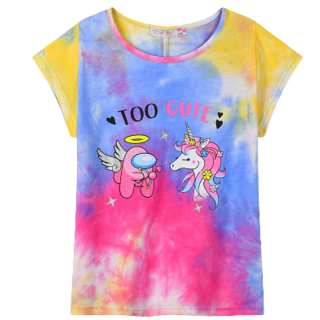 KUGO TM7217 Dívčí tričko batikované modrá/růžová