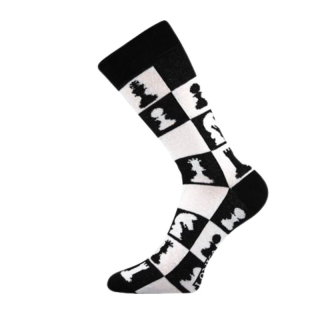 Pánské, dámské ponožky Woodoo černá/bílá šachy Fuski Boma