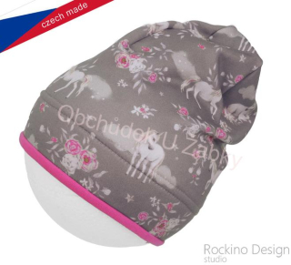 Dívčí podzimní/jarní čepice jednorožec šedá Rockino 5566