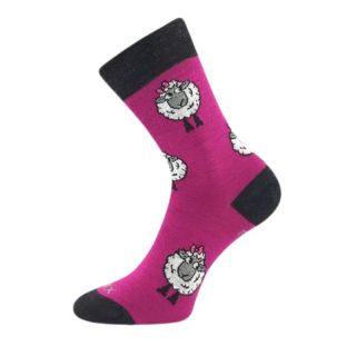 Dámské vlněné merino ponožky ovečka fuchsia Vlněnka Fuski Boma Voxx