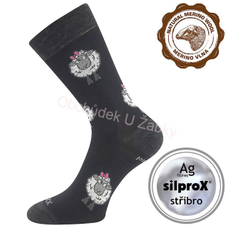 Dámské vlněné merino ponožky ovečka černé Vlněnka Fuski Boma Voxx