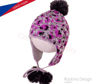 Dívčí zimní čepice růžová/šedá Rockino 1353