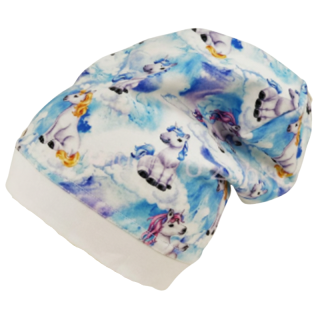 Dívčí podzimní/jarní čepice bílá/modrá jednorožec 5552 Rockino