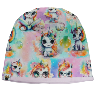 Dívčí podzimní/jarní čepice duhová jednorožec KEV 2024-125