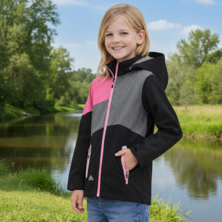 Dívčí SOFTSHELLOVÁ BUNDA nezateplená černá/růžová Kugo HK5660