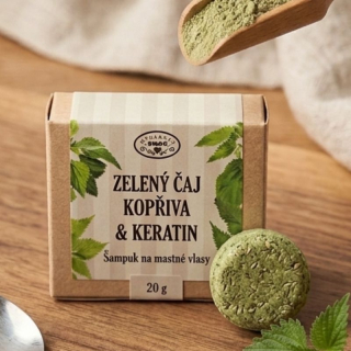 Přírodní šampuk zelený čaj s kopřivou a keratinem 20g