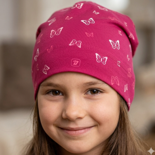 Dívčí bavlněná čepice motýlci fuchsiová Pepe Dráče