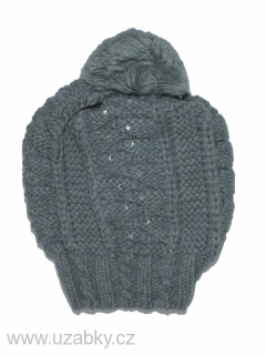obvod 50-56 cm (UNI)-Dívčí zimní pletená čepice - šedá
