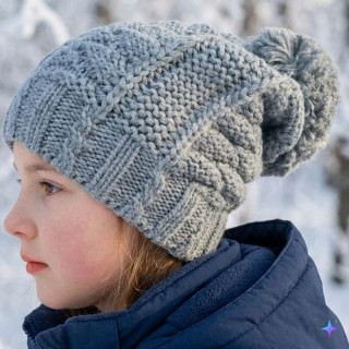 obvod 50-56 cm (UNI)-Dívčí zimní pletená čepice - šedá