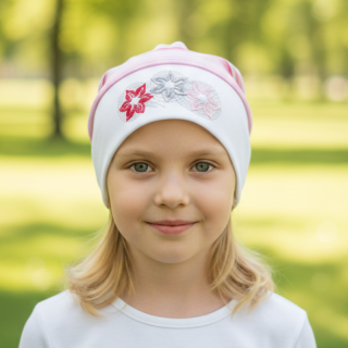 vel.52,54-Dívčí podzimní/jarní čepice  Rockino - růžovo-bílá