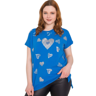 Relevance Fashion Dámské modré tričko se srdíčky pro plnoštíhlé dámy