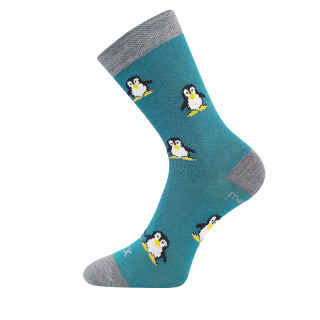 Dětské vlněné merino ponožky modrá/zelená Penguinik Fuski Boma Voxx