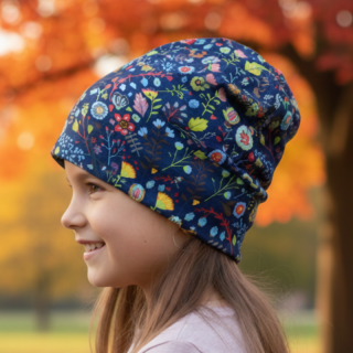 Dívčí fleesová ČEPICE modrá kytičky Yetti Dráče